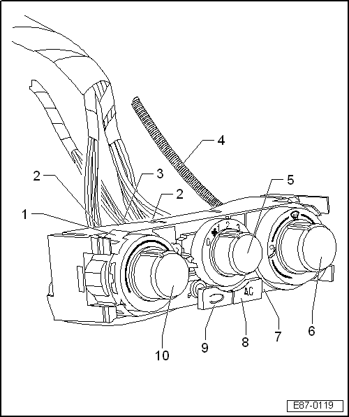 Seat Ibiza. Ubicación de componentes del mando para la calefacción y el aire acondicionado manual (climatic)