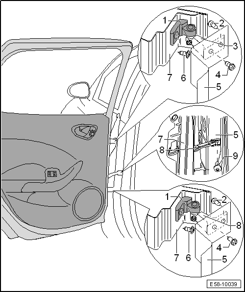 Seat Ibiza. Bisagras de la puerta posterior: cuadro general de montaje