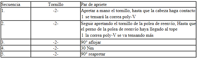 Seat Ibiza. Apretar el tornillo en 5 etapas: